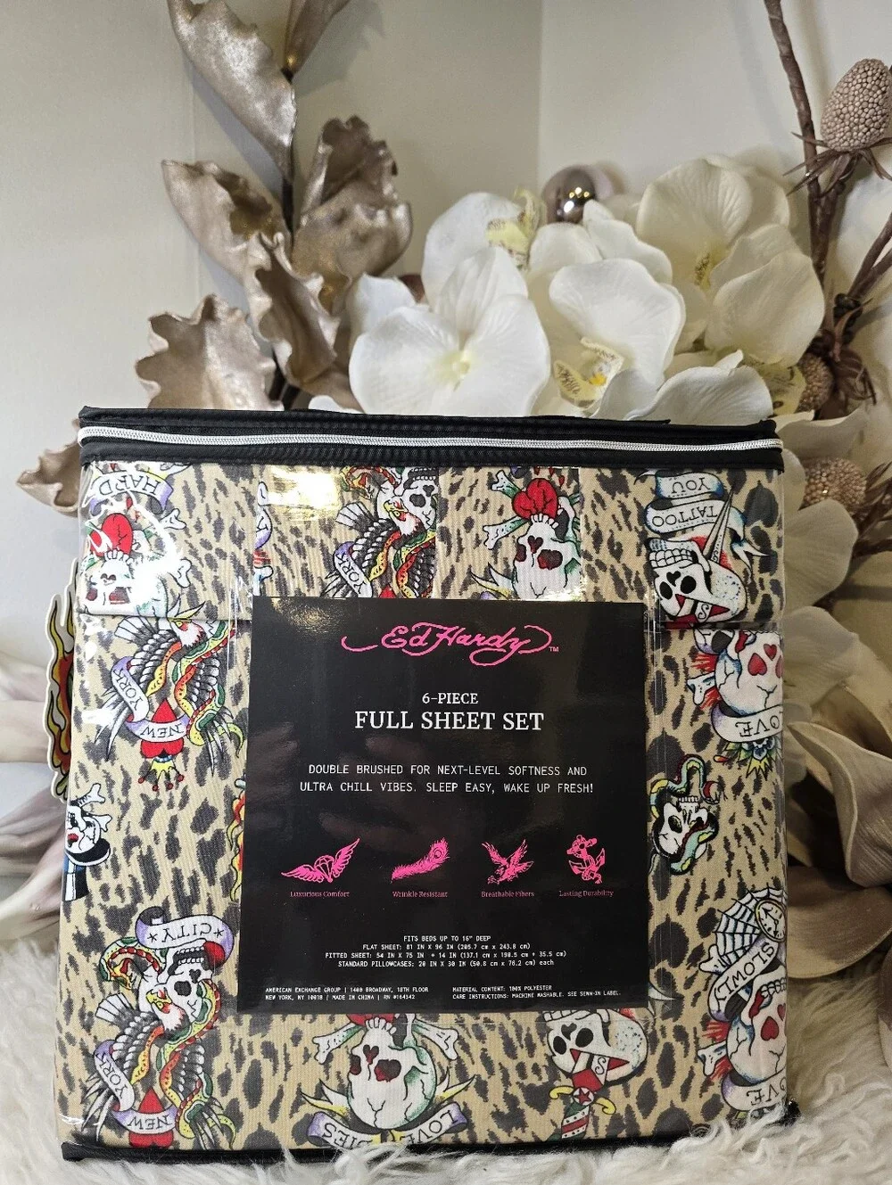 Ed Hardy 6piece Full Leopard Print sheet set new